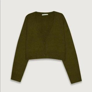 Oak + Fort Khaki Cropped Cardigan Size XS